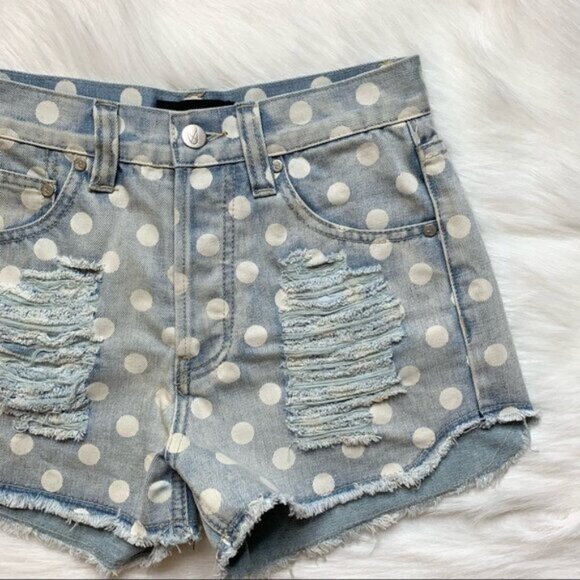 Revolve Mink pink Sugar Magnolia Jean Shorts Polka Dot Cut offs High Waist - Picture 10 of 16
